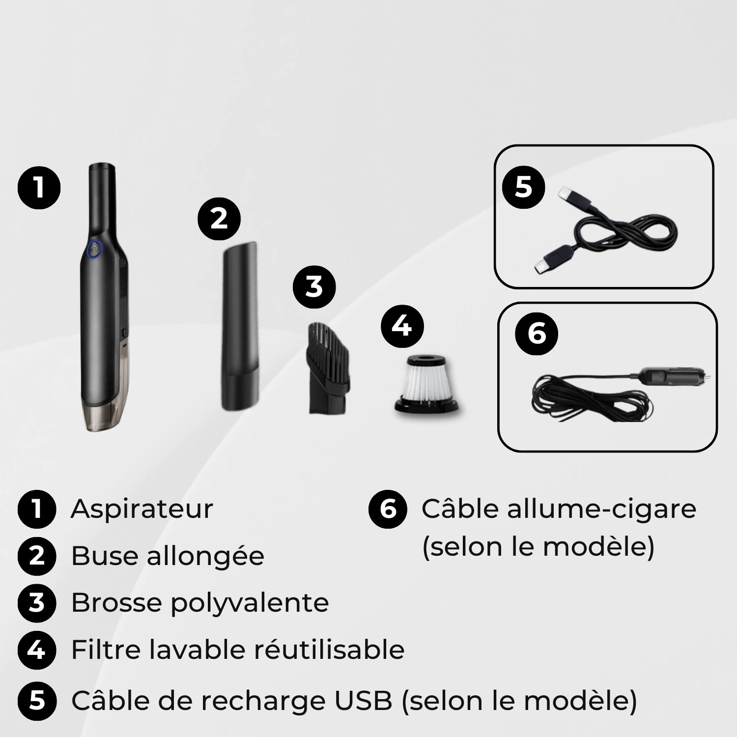 aspirateur voiture a main accessoires fournis Swooper