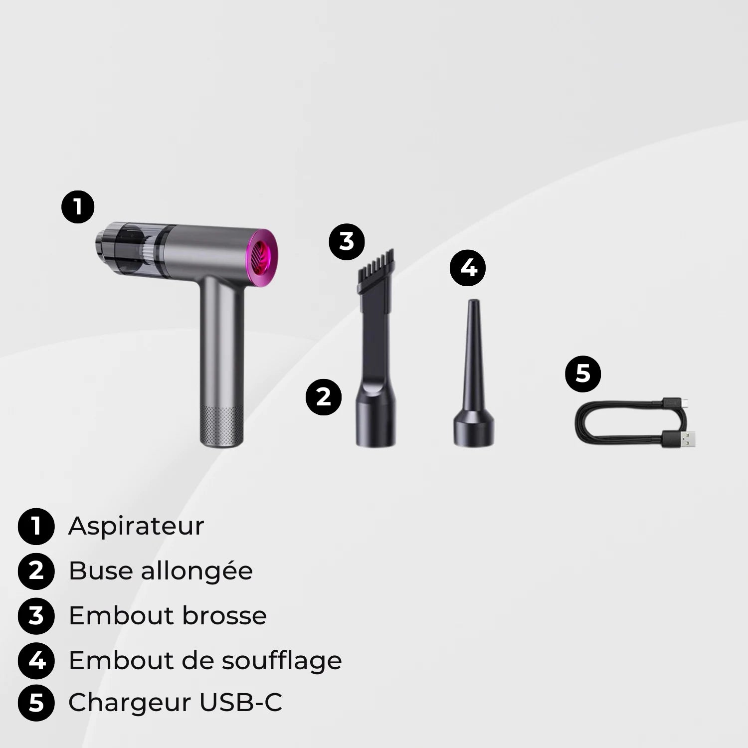 aspirateur voiture sans fil accessoires fournis SwiftOne