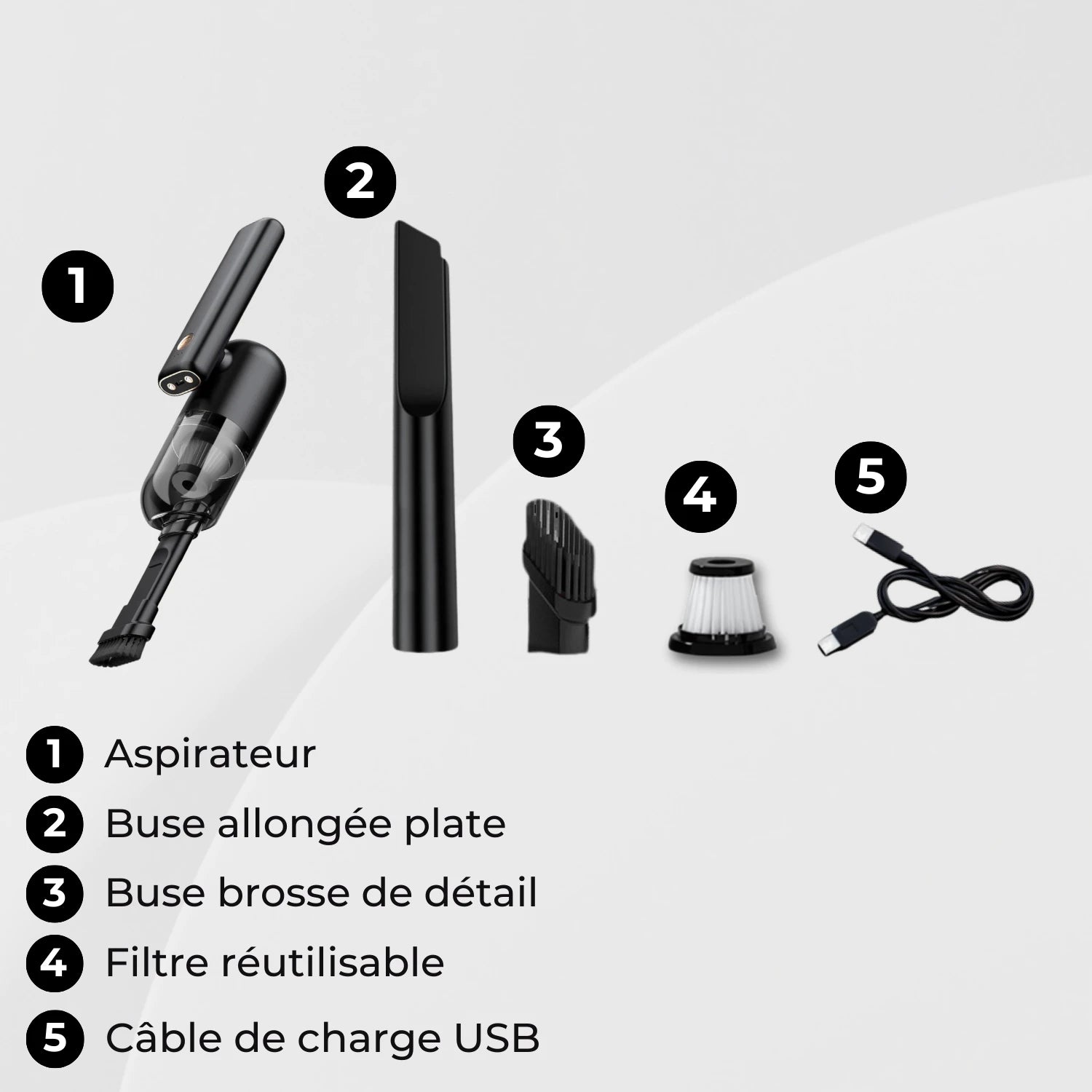 aspirateur voiture sans fil accessoires fournis Tornado