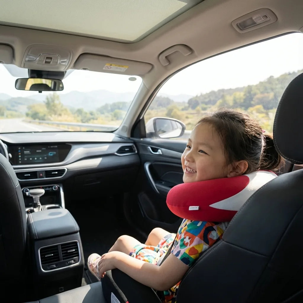 coussin cervical voiture enfant rouge hypoallergénique confortable