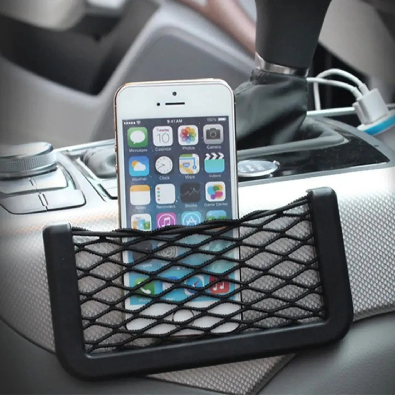 filet rangement telephone voiture adhésif MeshPocket