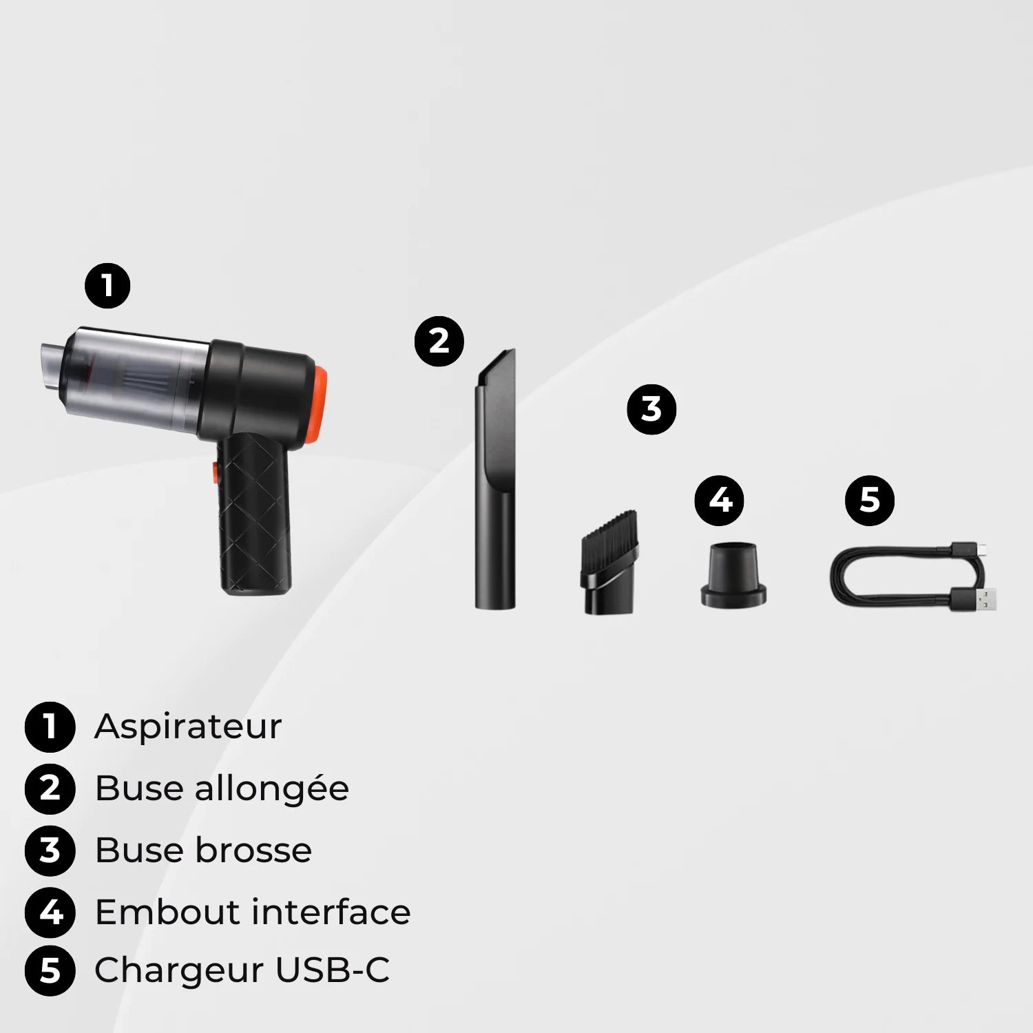 mini aspirateur voiture sans fil accessoires fournis DustFlash