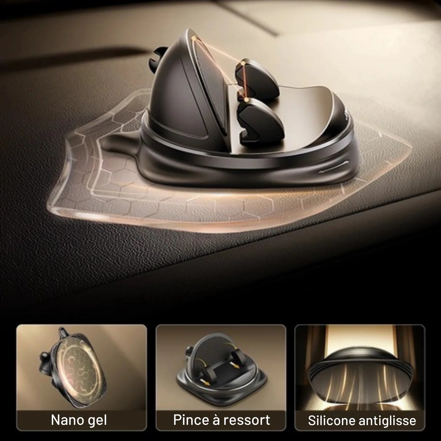 support telephone voiture fixation solide 360Grip