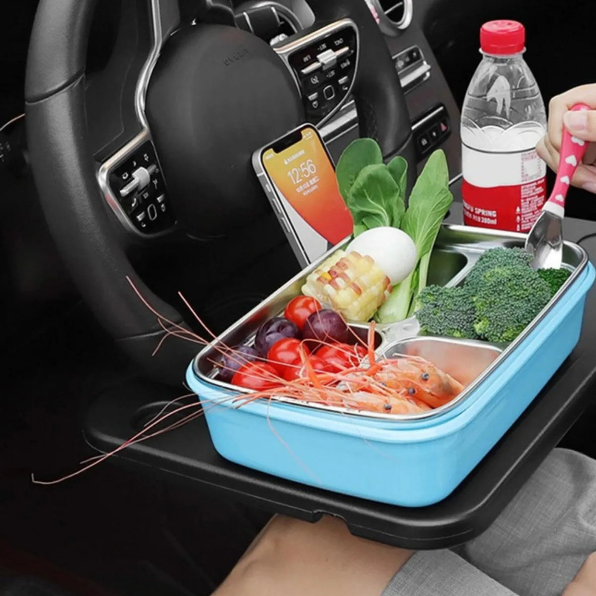 Plateau Repas Voiture Amovible Avec Porte-gobelet - ABS Et Métal - 48 Cm - Antidérapant Pour Voyages