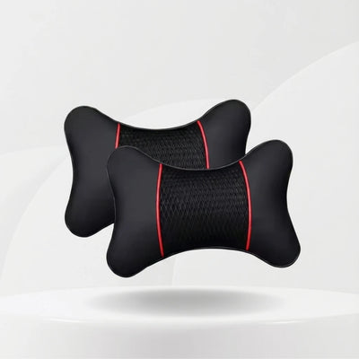 Petit oreiller de voiture - Cuir Noir Surpiqûres Rouges